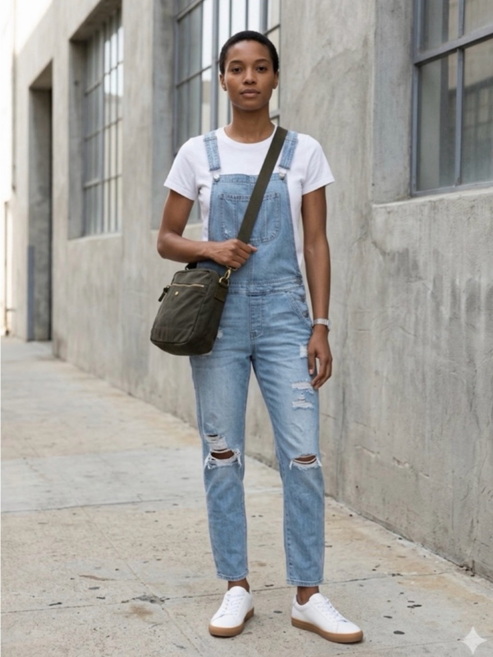 American Eagle Outfitters Tomgirl Light Blue Distressed Denim Overalls - size S